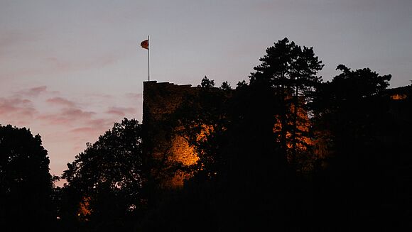 Burg Baden bei Sonnenuntergang